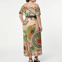 Hawaii Papaya Off Shoulder Maxi Dress Cute Cosplay Humuhumu Fish Plumeria Waves