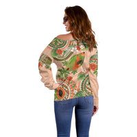 Hawaii Papaya Off Shoulder Sweater Cute Cosplay Humuhumu Fish Plumeria Waves