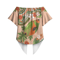 Hawaii Papaya Off Shoulder Wrap Waist Top Cute Cosplay Humuhumu Fish Plumeria Waves