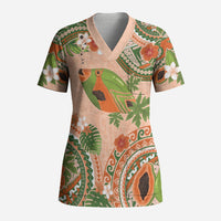 Hawaii Papaya Scrub Top Cute Cosplay Humuhumu Fish Plumeria Waves