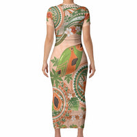 Hawaii Papaya Short Sleeve Bodycon Dress Cute Cosplay Humuhumu Fish Plumeria Waves