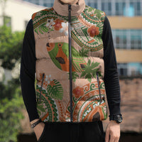 Hawaii Papaya Sleeveless Puffer Jacket Cute Cosplay Humuhumu Fish Plumeria Waves