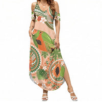 Hawaii Papaya Summer Maxi Dress Cute Cosplay Humuhumu Fish Plumeria Waves