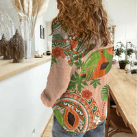 Hawaii Papaya Women Casual Shirt Cute Cosplay Humuhumu Fish Plumeria Waves