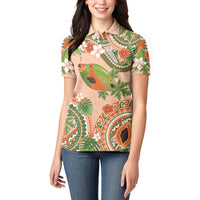 Hawaii Papaya Women Polo Shirt Cute Cosplay Humuhumu Fish Plumeria Waves