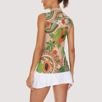 Hawaii Papaya Women Sleeveless Polo Shirt Cute Cosplay Humuhumu Fish Plumeria Waves