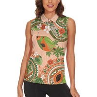 Hawaii Papaya Women Sleeveless Polo Shirt Cute Cosplay Humuhumu Fish Plumeria Waves