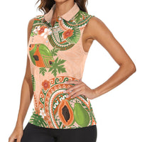 Hawaii Papaya Women Sleeveless Polo Shirt Cute Cosplay Humuhumu Fish Plumeria Waves