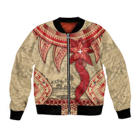 Tonga Language Week Bomber Jacket Tribal Cross Ngatu Floral Pattern