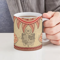 Tonga Language Week Ceramic Mug Tribal Cross Ngatu Floral Pattern