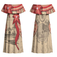 Tonga Language Week Family Matching Off Shoulder Maxi Dress and Hawaiian Shirt Tribal Cross Ngatu Floral Pattern