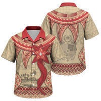 Tonga Language Week Family Matching Off Shoulder Maxi Dress and Hawaiian Shirt Tribal Cross Ngatu Floral Pattern DT05 Son's Shirt Red - Polynesian Pride