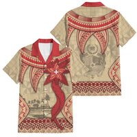 Tonga Language Week Family Matching Off Shoulder Short Dress and Hawaiian Shirt Tribal Cross Ngatu Floral Pattern DT05 Dad's Shirt - Short Sleeve Red - Polynesian Pride