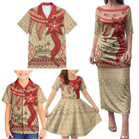 Tonga Language Week Family Matching Puletasi and Hawaiian Shirt Tribal Cross Ngatu Floral Pattern