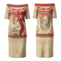 Tonga Language Week Family Matching Puletasi and Hawaiian Shirt Tribal Cross Ngatu Floral Pattern
