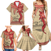 Tonga Language Week Family Matching Summer Maxi Dress and Hawaiian Shirt Tribal Cross Ngatu Floral Pattern DT05 - Polynesian Pride