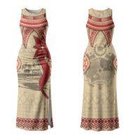 Tonga Language Week Family Matching Tank Maxi Dress and Hawaiian Shirt Tribal Cross Ngatu Floral Pattern DT05 Mom's Dress Red - Polynesian Pride