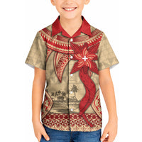 Tonga Language Week Kid Hawaiian Shirt Tribal Cross Ngatu Floral Pattern