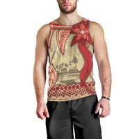 Tonga Language Week Men Tank Top Tribal Cross Ngatu Floral Pattern
