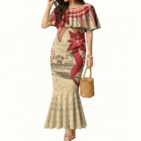 Tonga Language Week Mermaid Dress Tribal Cross Ngatu Floral Pattern