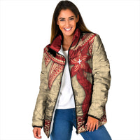 Tonga Language Week Padded Jacket Tribal Cross Ngatu Floral Pattern