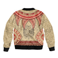 Tonga Language Week Sleeve Zip Bomber Jacket Tribal Cross Ngatu Floral Pattern