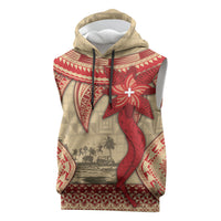Tonga Language Week Sleeveless Hoodie Tribal Cross Ngatu Floral Pattern