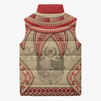 Tonga Language Week Sleeveless Puffer Jacket Tribal Cross Ngatu Floral Pattern
