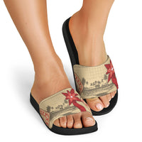 Tonga Language Week Slide Sandals Tribal Cross Ngatu Floral Pattern