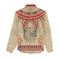 Tonga Language Week Women Casual Shirt Tribal Cross Ngatu Floral Pattern