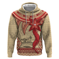 Tonga Language Week Zip Hoodie Tribal Cross Ngatu Floral Pattern