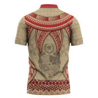 Tonga Language Week Zipper Polo Shirt Tribal Cross Ngatu Floral Pattern