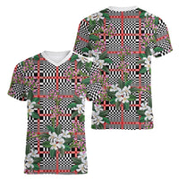 Red Binakol Motifs With Jasminum Sambac Women V-Neck T-Shirt Mabuhay Philippines Festival