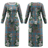 Blue Binakol Motifs With Jasminum Sambac Couples Matching Long Sleeve Bodycon Dress and Long Sleeve Button Shirt Mabuhay Philippines Festival