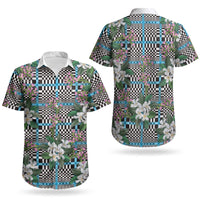 Blue Binakol Motifs With Jasminum Sambac Couples Matching Off The Shoulder Long Sleeve Dress and Hawaiian Shirt Mabuhay Philippines Festival