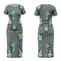 Blue Binakol Motifs With Jasminum Sambac Couples Matching Short Sleeve Bodycon Dress and Long Sleeve Button Shirt Mabuhay Philippines Festival