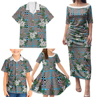 Blue Binakol Motifs With Jasminum Sambac Family Matching Puletasi and Hawaiian Shirt Mabuhay Philippines Festival