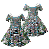 Blue Binakol Motifs With Jasminum Sambac Family Matching Puletasi and Hawaiian Shirt Mabuhay Philippines Festival