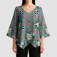 Blue Binakol Motifs With Jasminum Sambac Kimono Sleeve Blouse Mabuhay Philippines Festival