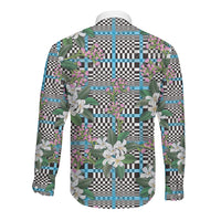 Blue Binakol Motifs With Jasminum Sambac Long Sleeve Button Shirt Mabuhay Philippines Festival