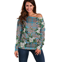 Blue Binakol Motifs With Jasminum Sambac Off Shoulder Sweater Mabuhay Philippines Festival