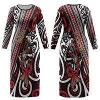 Personalised Maori Language Week Couples Matching Long Sleeve Bodycon Dress and Hawaiian Shirt Ake Ake Ake Tribal Patterns