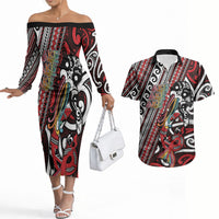 Personalised Maori Language Week Couples Matching Off The Shoulder Long Sleeve Dress and Hawaiian Shirt Ake Ake Ake Tribal Patterns