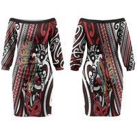 Personalised Maori Language Week Couples Matching Off The Shoulder Long Sleeve Dress and Hawaiian Shirt Ake Ake Ake Tribal Patterns