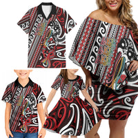 Personalised Maori Language Week Family Matching Off Shoulder Short Dress and Hawaiian Shirt Ake Ake Ake Tribal Patterns