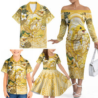 Hawaii Banana Dolphin Family Matching Off The Shoulder Long Sleeve Dress and Hawaiian Shirt Cute Cosplay Naiʻa Fish Tribal Patterns