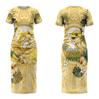 Hawaii Banana Dolphin Family Matching Short Sleeve Bodycon Dress and Hawaiian Shirt Cute Cosplay Naiʻa Fish Tribal Patterns