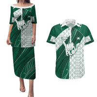 Custom Hawaii Volleyball Couples Matching Puletasi and Hawaiian Shirt Shaka Aloha Hand DT05 Green - Polynesian Pride