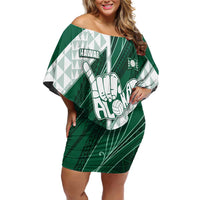 Custom Hawaii Volleyball Family Matching Off Shoulder Short Dress and Hawaiian Shirt Shaka Aloha Hand