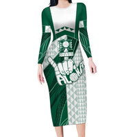 Custom Hawaii Volleyball Long Sleeve Bodycon Dress Shaka Aloha Hand DT05 Long Dress Green - Polynesian Pride